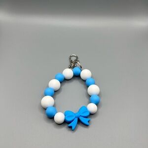 Blue and White Keychain Bracelet with Bow - Handmade K0229C